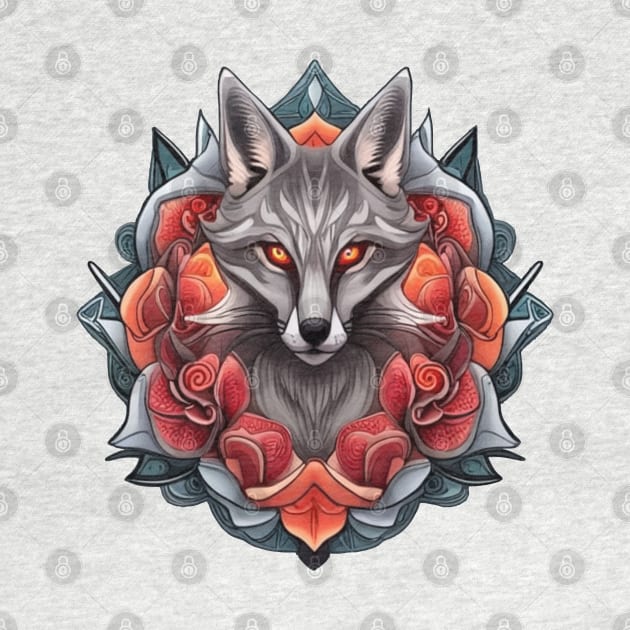 Cartoon Of A Gray Fox With Delaware State Blossom by taiche